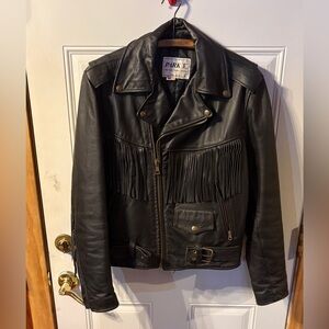 Vintage Park V Fringed Leather Motorcycle Jacket / Made USA/ Size 40